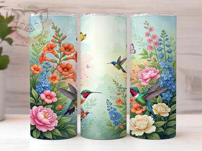 Hummingbird Floral Art Tumbler, Floral Design, Nature Theme, Elegant Pattern, Vibrant Colors, 20Oz Tumbler, Sublimation Wrap Sublimation Lara' s Designs 