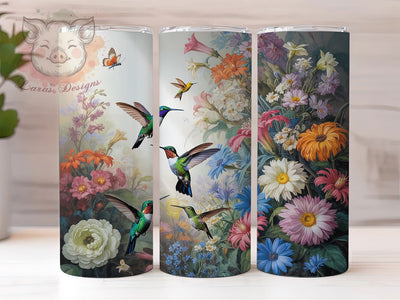 Hummingbird Floral Art Tumbler, Floral Design, Nature Theme, Elegant Pattern, Vibrant Colors, 20Oz Tumbler, Sublimation Wrap Sublimation Lara' s Designs 