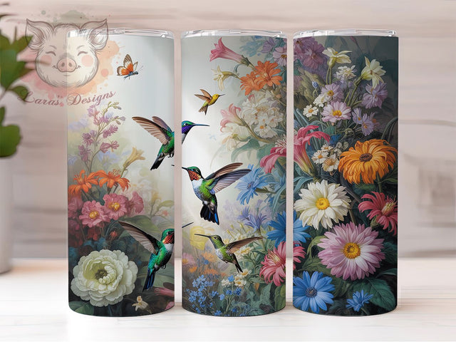 Hummingbird Floral Art Tumbler, Floral Design, Nature Theme, Elegant Pattern, Vibrant Colors, 20Oz Tumbler, Sublimation Wrap Sublimation Lara' s Designs 