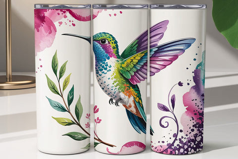 Hummingbird Floral Glitter 20oz Wrap Sublimation DesignSVG 