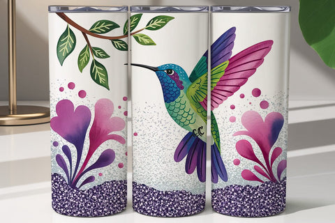 Hummingbird Floral Glitter 20oz Wrap Sublimation DesignSVG 