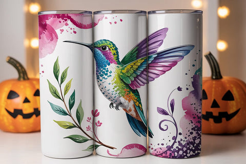 Hummingbird Floral Glitter 20oz Wrap Sublimation DesignSVG 