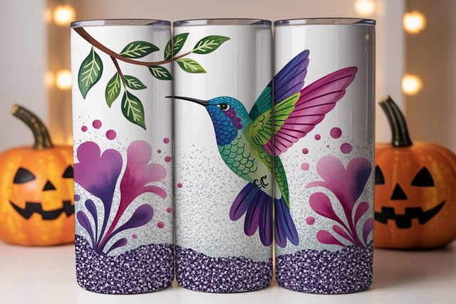Hummingbird Floral Glitter 20oz Wrap Sublimation DesignSVG 