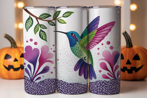 Hummingbird Floral Glitter 20oz Wrap Sublimation DesignSVG 