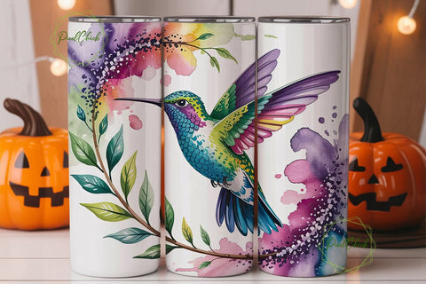 Hummingbird Floral Glitter 20oz Wrap Sublimation PixelChick 