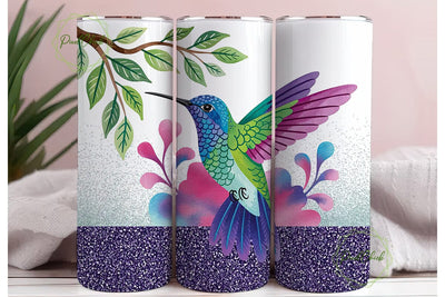 Hummingbird Floral Glitter 20oz Wrap Sublimation PixelChick 