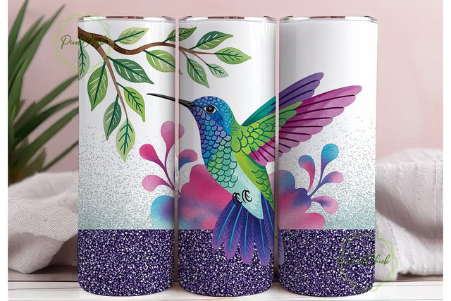 Hummingbird Floral Glitter 20oz Wrap Sublimation PixelChick 