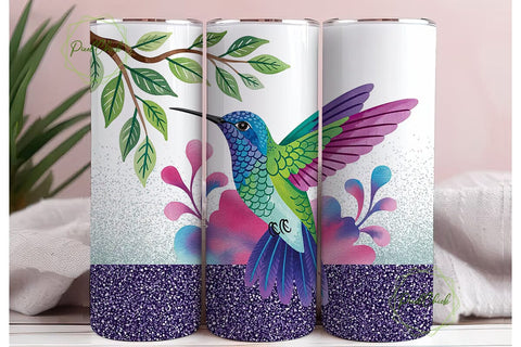 Hummingbird Floral Glitter 20oz Wrap Sublimation PixelChick 