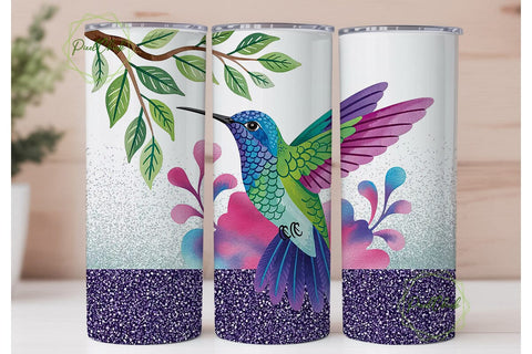 Hummingbird Floral Glitter 20oz Wrap Sublimation PixelChick 
