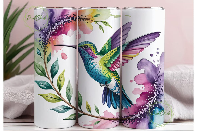Hummingbird Floral Glitter 20oz Wrap Sublimation PixelChick 