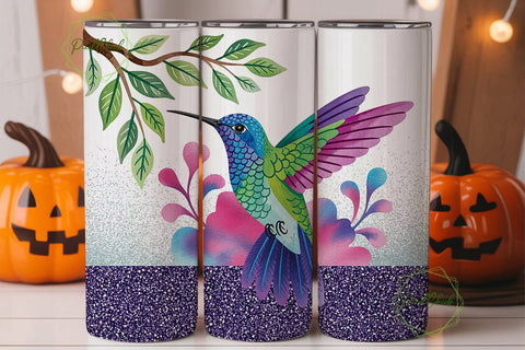 Hummingbird Floral Glitter 20oz Wrap Sublimation PixelChick 