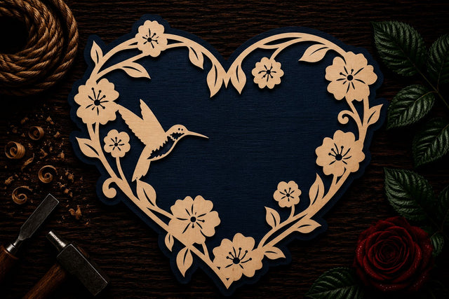 Hummingbird Floral Heart Wreath Laser Cut SVG File SVG Regulrcrative 