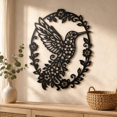 Hummingbird Floral Laser SVG | Hummingbird DXF | Bird Metal Art | Floral CNC File | Garden Wall Decor | Plasma Cut File SVG HappyDesignStudio 