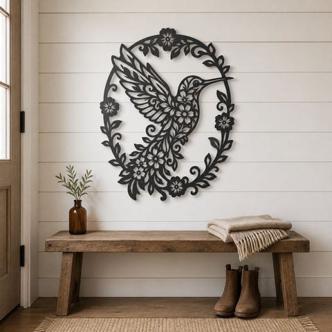 Hummingbird Floral Laser SVG | Hummingbird DXF | Bird Metal Art | Floral CNC File | Garden Wall Decor | Plasma Cut File SVG HappyDesignStudio 