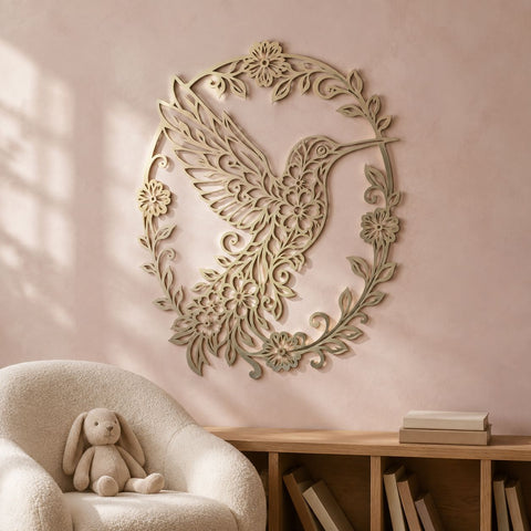 Hummingbird Floral Laser SVG | Hummingbird DXF | Bird Metal Art | Floral CNC File | Garden Wall Decor | Plasma Cut File SVG HappyDesignStudio 