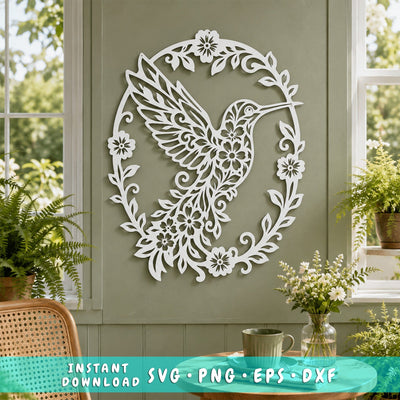 Hummingbird Floral Laser SVG | Hummingbird DXF | Bird Metal Art | Floral CNC File | Garden Wall Decor | Plasma Cut File SVG HappyDesignStudio 