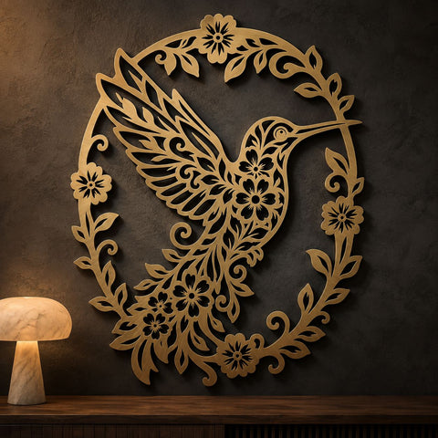 Hummingbird Floral Laser SVG | Hummingbird DXF | Bird Metal Art | Floral CNC File | Garden Wall Decor | Plasma Cut File SVG HappyDesignStudio 