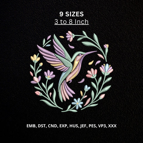 Hummingbird Floral Machine Embroidery Design Pastel Bird Flower Wreath Embroidery File Embroidery/Applique DESIGNS PatternFeed8 