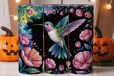 Hummingbird Floral Teal Indigo Tumbler Sublimation PixelChick 