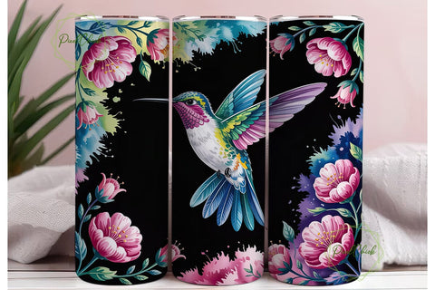 Hummingbird Floral Teal Indigo Tumbler Sublimation PixelChick 