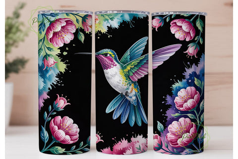 Hummingbird Floral Teal Indigo Tumbler Sublimation PixelChick 