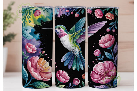 Hummingbird Floral Teal Indigo Tumbler Sublimation PixelChick 