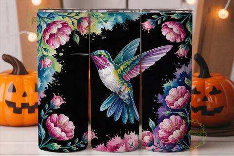 Hummingbird Floral Teal Indigo Tumbler Sublimation PixelChick 