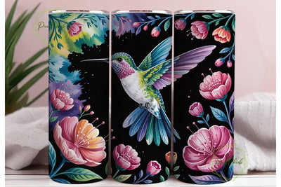 Hummingbird Floral Teal Indigo Tumbler Sublimation PixelChick 