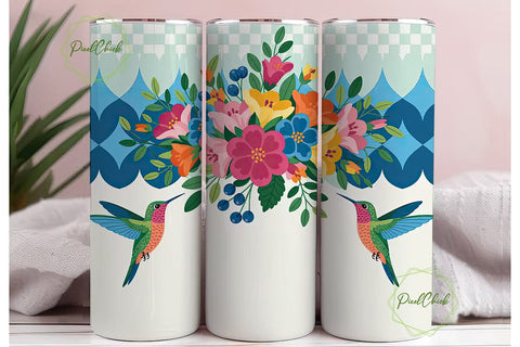 Hummingbird Floral Tumbler Wrap Sublimation PixelChick 