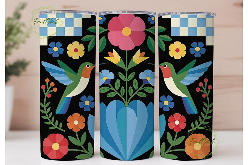 Hummingbird Floral Tumbler Wrap Sublimation PixelChick 