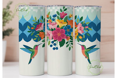 Hummingbird Floral Tumbler Wrap Sublimation PixelChick 