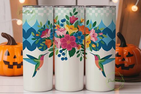 Hummingbird Floral Tumbler Wrap Sublimation PixelChick 