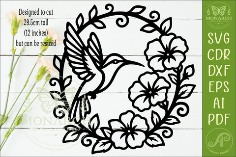 Hummingbird Floral Wreath SVG, Elegant Bird Wall Art Laser SVG APInspireddesigns 