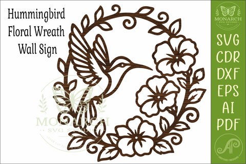 Hummingbird Floral Wreath SVG, Elegant Bird Wall Art Laser SVG APInspireddesigns 