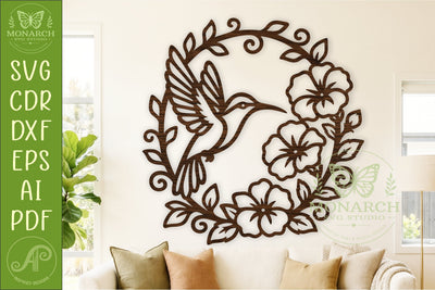 Hummingbird Floral Wreath SVG, Elegant Bird Wall Art Laser SVG APInspireddesigns 