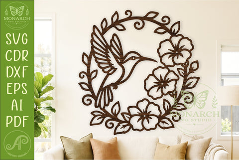 Hummingbird Floral Wreath SVG, Elegant Bird Wall Art Laser SVG APInspireddesigns 