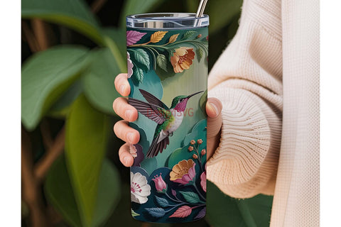 Hummingbird & Flowers 20oz Tumbler Wrap Sublimation DesignSVG 