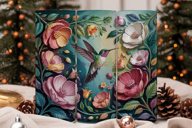 Hummingbird & Flowers 20oz Tumbler Wrap Sublimation DesignSVG 