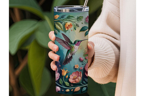 Hummingbird & Flowers 20oz Tumbler Wrap Sublimation DesignSVG 