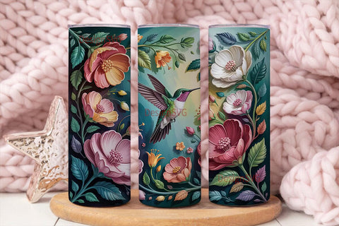 Hummingbird & Flowers 20oz Tumbler Wrap Sublimation DesignSVG 