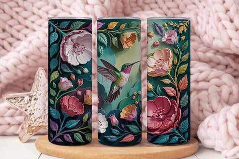 Hummingbird & Flowers 20oz Tumbler Wrap Sublimation DesignSVG 