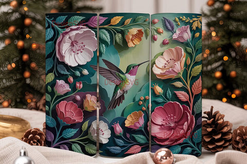 Hummingbird & Flowers 20oz Tumbler Wrap Sublimation DesignSVG 