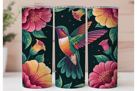 Hummingbird & Flowers 20oz Tumbler Wrap Sublimation PixelChick 
