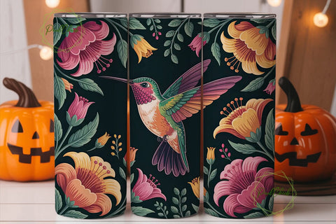 Hummingbird & Flowers 20oz Tumbler Wrap Sublimation PixelChick 