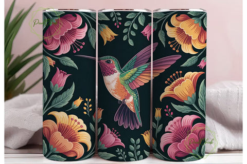 Hummingbird & Flowers 20oz Tumbler Wrap Sublimation PixelChick 