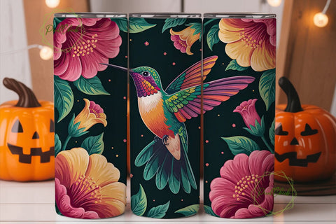 Hummingbird & Flowers 20oz Tumbler Wrap Sublimation PixelChick 