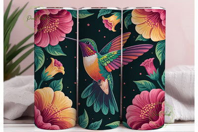 Hummingbird & Flowers 20oz Tumbler Wrap Sublimation PixelChick 