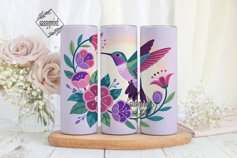 Hummingbird & Flowers 20oz Tumbler Wrap Sublimation sassyprint 