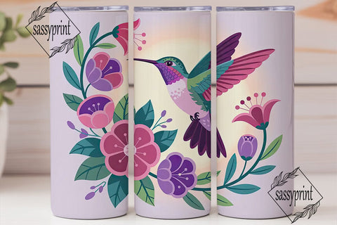 Hummingbird & Flowers 20oz Tumbler Wrap Sublimation sassyprint 