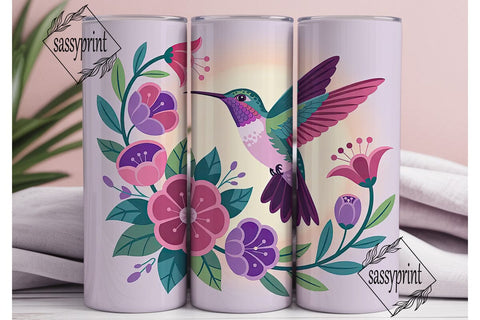 Hummingbird & Flowers 20oz Tumbler Wrap Sublimation sassyprint 